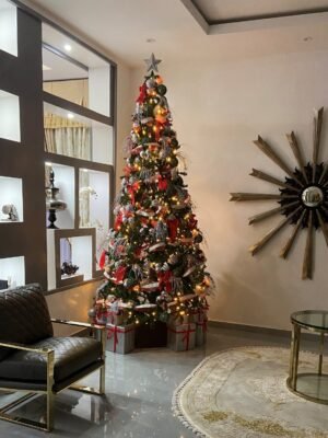 TGACC Company ddddhg.jgv 10ft Traditional Green Christmas tree with silver, green red ornaments