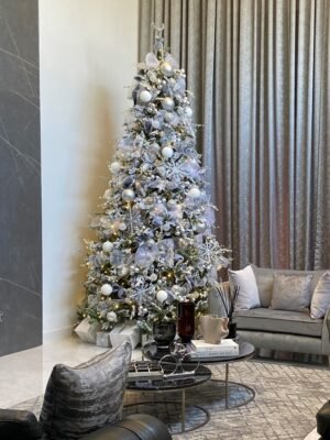 IMG_4550-lk 12ft Frosted Christmas tree with silver and white ornaments